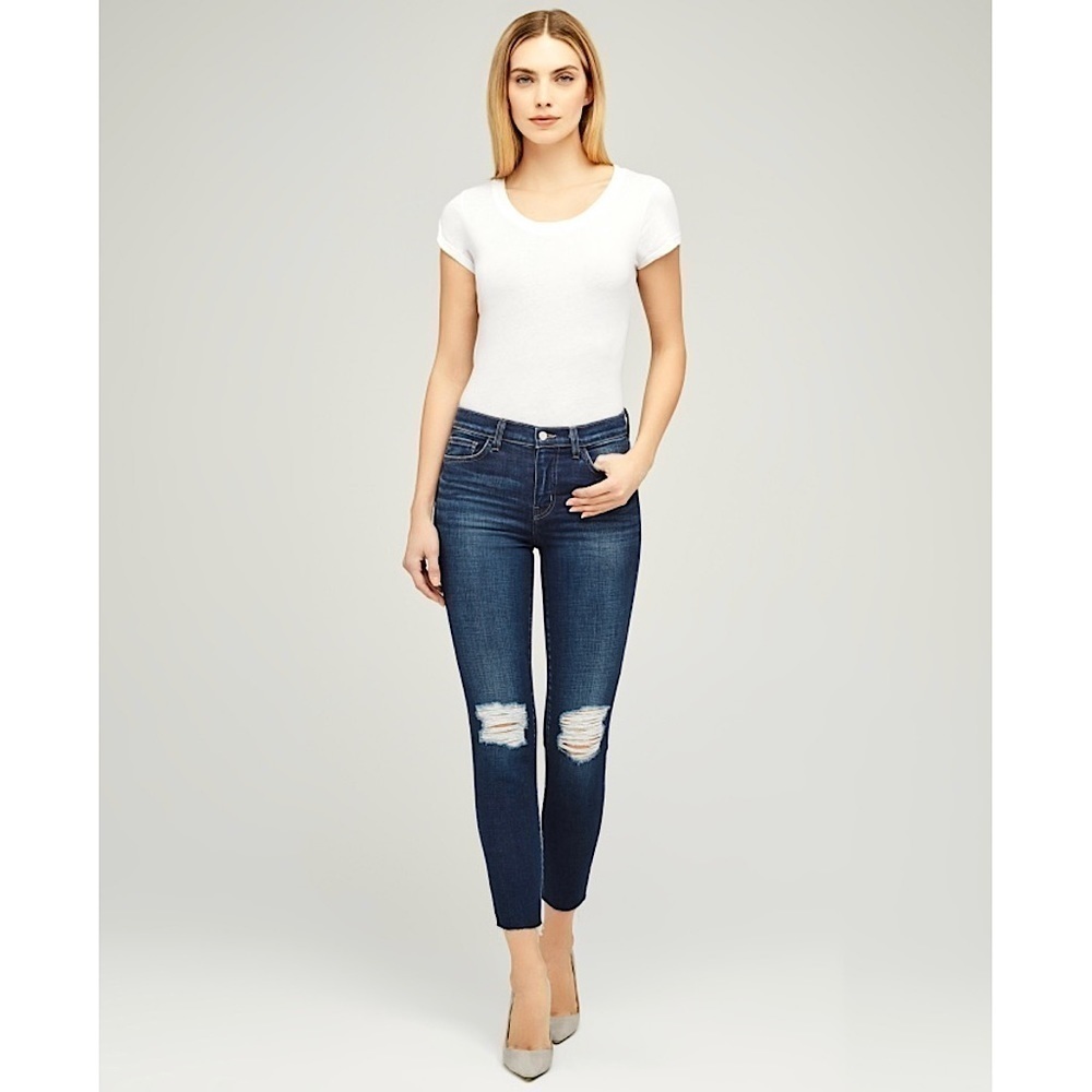 NWT L’AGENCE Distressed Ripped Knee Denim Ankle Crop Raw Hem French Slim Jean 25